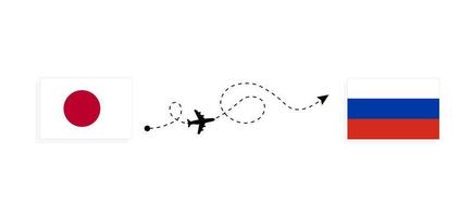 Flight and travel from Japan to Russia by passenger airplane Travel concept vector