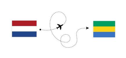 vuelo y viaje desde países bajos a gabón en avión de pasajeros concepto de viaje vector