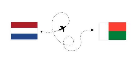 vuelo y viaje desde países bajos a madagascar en avión de pasajeros concepto de viaje vector