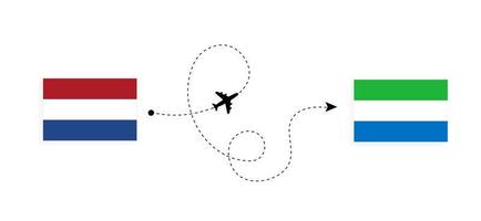 vuelo y viaje desde países bajos a sierra leona en avión de pasajeros concepto de viaje vector