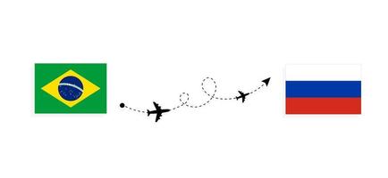 Flight and travel from Brazil to Russia by passenger airplane Travel concept vector