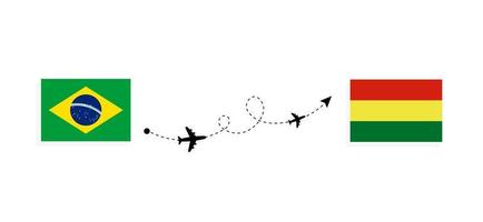 Flight and travel from Brazil to Bolivia by passenger airplane Travel concept vector