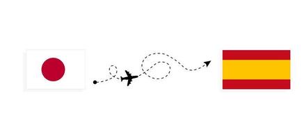 Flight and travel from Japan to Spain by passenger airplane Travel concept vector