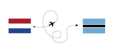 vuelo y viaje desde países bajos a botswana en avión de pasajeros concepto de viaje vector