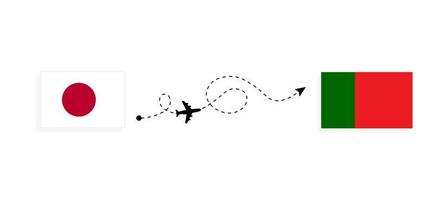 Flight and travel from Japan to Portugal by passenger airplane Travel concept vector