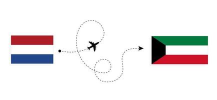 vuelo y viaje desde países bajos a kuwait en avión de pasajeros concepto de viaje vector