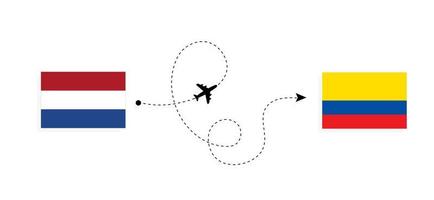 vuelo y viaje desde países bajos a ecuador en avión de pasajeros concepto de viaje vector