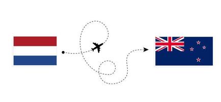 Flight and travel from Netherlands to New Zealand by passenger airplane Travel concept vector