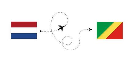 vuelo y viaje desde los países bajos a la república del congo en avión de pasajeros concepto de viaje vector