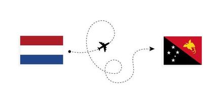 vuelo y viaje desde países bajos a papua nueva guinea en avión de pasajeros concepto de viaje vector