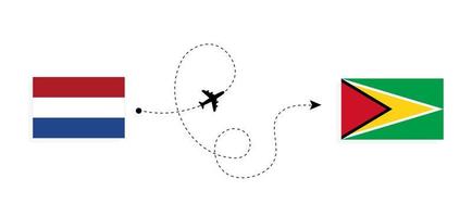vuelo y viaje desde países bajos a guyana en avión de pasajeros concepto de viaje vector
