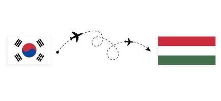 vuelo y viaje desde corea del sur a hungría en avión de pasajeros concepto de viaje vector