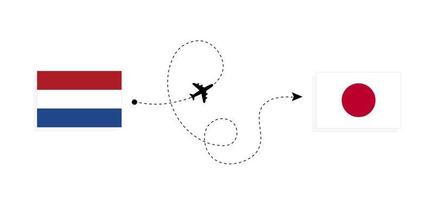 vuelo y viaje desde países bajos a japón en avión de pasajeros concepto de viaje vector