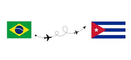 Flight and travel from Brazil to Cuba by passenger airplane Travel concept vector