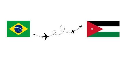 Vuelo y viaje desde Brasil a Jordania en avión de pasajeros concepto de viaje vector