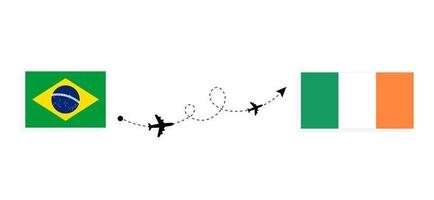 Flight and travel from Brazil to Ireland by passenger airplane Travel concept vector