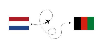 vuelo y viaje desde países bajos a afganistán en avión de pasajeros concepto de viaje vector