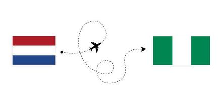 vuelo y viaje desde países bajos a nigeria en avión de pasajeros concepto de viaje vector