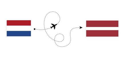 vuelo y viaje desde países bajos a letonia en avión de pasajeros concepto de viaje vector