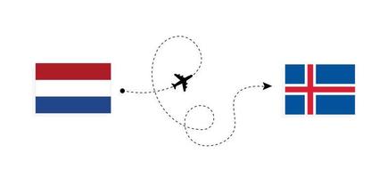 vuelo y viaje desde países bajos a islandia en avión de pasajeros concepto de viaje vector