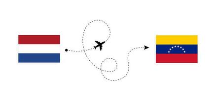 vuelo y viaje desde países bajos a venezuela en avión de pasajeros concepto de viaje vector