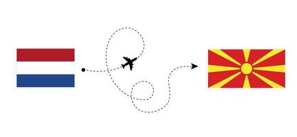 vuelo y viaje desde países bajos a macedonia en avión de pasajeros concepto de viaje vector