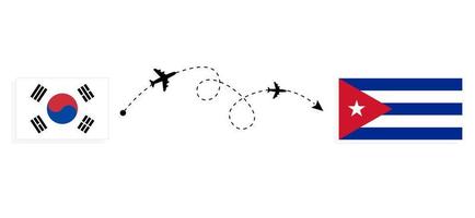 vuelo y viaje desde corea del sur a cuba en avión de pasajeros concepto de viaje vector
