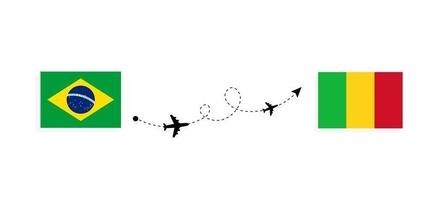 Flight and travel from Brazil to Mali by passenger airplane Travel concept vector