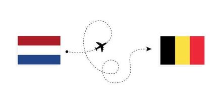 vuelo y viaje desde países bajos a bélgica en avión de pasajeros concepto de viaje vector