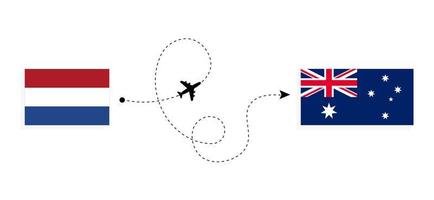 vuelo y viaje desde países bajos a australia en avión de pasajeros concepto de viaje vector