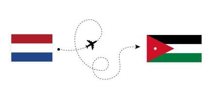 Vuelo y viaje desde Holanda a Jordania en avión de pasajeros concepto de viaje vector