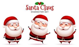 conjunto de vectores de caracteres navideños de santa claus. santa claus en 3d personajes lindos con pose y gestos felices, sonrientes, joviales y alegres para el diseño de la colección de navidad. ilustración vectorial.