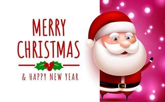 Christmas santa vector template design. Merry christmas text in empty white space with happy waving santa claus character for xmas holiday greeting card. Vector illustration.