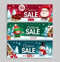 Conjunto de banner de vector de venta de vacaciones de Navidad. Texto de venta de oferta especial de Navidad con promoción de descuento para la promoción de publicidad de temporada de Navidad. ilustración vectorial