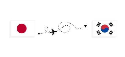 Flight and travel from Japan to South Korea by passenger airplane Travel concept vector