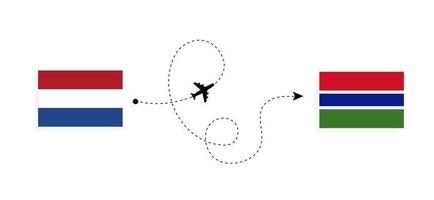 vuelo y viaje desde países bajos a gambia en avión de pasajeros concepto de viaje vector