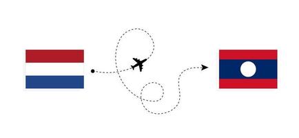 Flight and travel from Netherlands to Laos by passenger airplane Travel concept vector