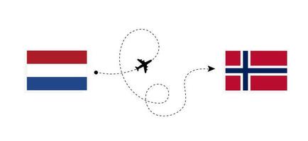 vuelo y viaje desde los países bajos a noruega en avión de pasajeros concepto de viaje vector