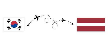 Flight and travel from South Korea to Latvia by passenger airplane Travel concept vector