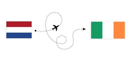 vuelo y viaje desde países bajos a irlanda en avión de pasajeros concepto de viaje vector