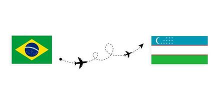 vuelo y viaje desde brasil a uzbekistán en avión de pasajeros concepto de viaje vector