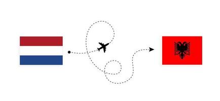 vuelo y viaje desde los países bajos a albania en avión de pasajeros concepto de viaje vector