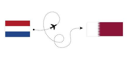 vuelo y viaje desde países bajos a qatar en avión de pasajeros concepto de viaje vector