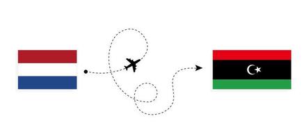 vuelo y viaje desde países bajos a libia en avión de pasajeros concepto de viaje vector