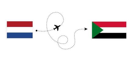 vuelo y viaje desde países bajos a sudán en avión de pasajeros concepto de viaje vector