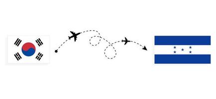 vuelo y viaje desde corea del sur a honduras en avión de pasajeros concepto de viaje vector