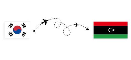 vuelo y viaje desde corea del sur a libia en avión de pasajeros concepto de viaje vector