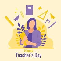 Happy teacher's day poster backgound concept. Pretty women teacher illustration vector