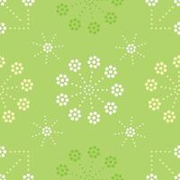 Seamless pattern with colorful of circle shape, beautiful white flowers on green background. Vector illustration.