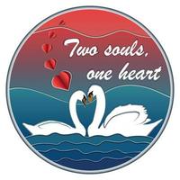 Swans in Love. Two Souls, One Heart. Paper cut style. vector
